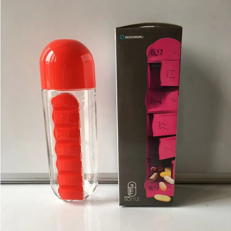 Portable Water Bottle with Built-In Pill Organizer