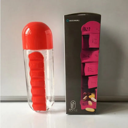 Portable Water Bottle with Built-In Pill Organizer
