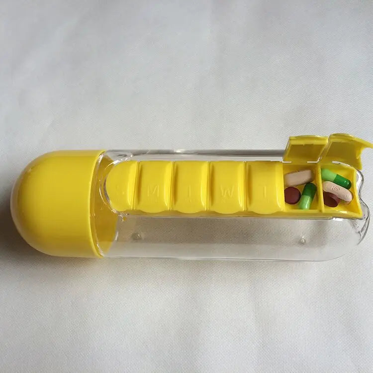 Portable Water Bottle with Built-In Pill Organizer