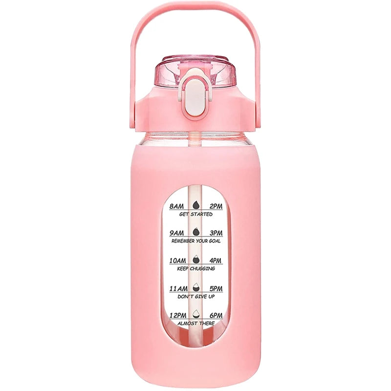 1000ml Glass Water Bottle with Straw & Sleeve