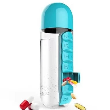 Portable Water Bottle with Built-In Pill Organizer