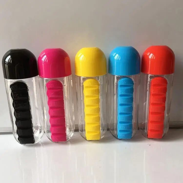 Portable Water Bottle with Built-In Pill Organizer
