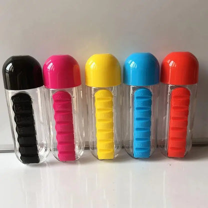 Portable Water Bottle with Built-In Pill Organizer