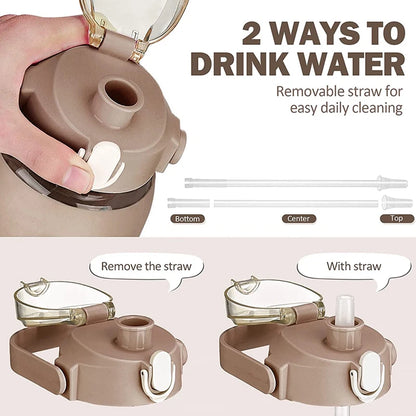 1000ml Glass Water Bottle with Straw & Sleeve