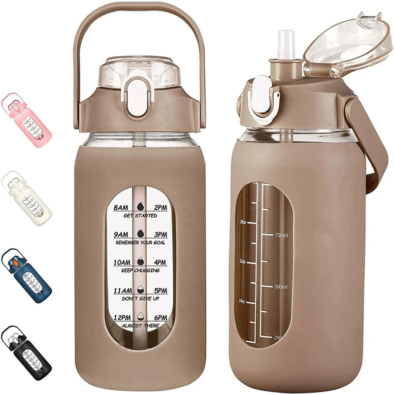 1000ml Glass Water Bottle with Straw & Sleeve