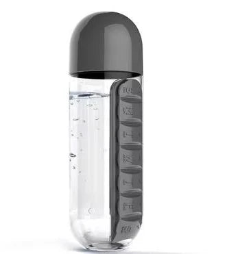 Portable Water Bottle with Built-In Pill Organizer